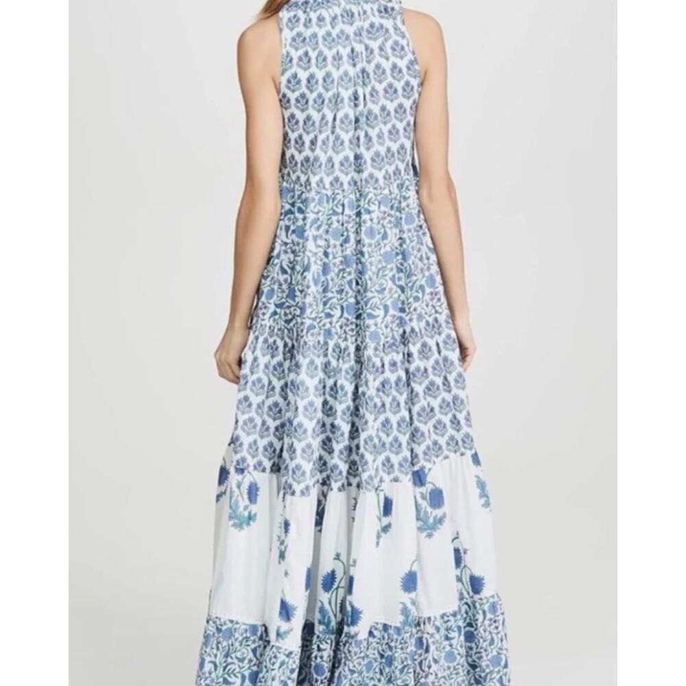 Ros Garden Dress Medium Sofia Tiered Maxi Blue Floral Boho Resort Summer Vacatio - Picture 3 of 14
